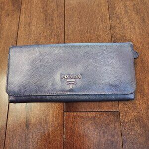 Prada saffiano leather purple metallic wallet